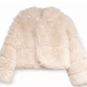 WOWO Cream Faux Fur Cropped Jacket Hooded Teddy Coat Women’s 1X